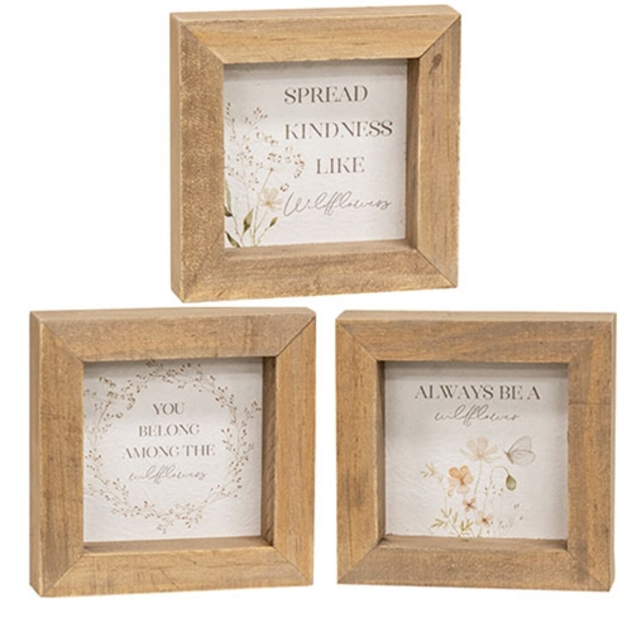 Rustic Wood Wildflower Word Frames Wall or Table Display Decorative Signs 3 Asstd.